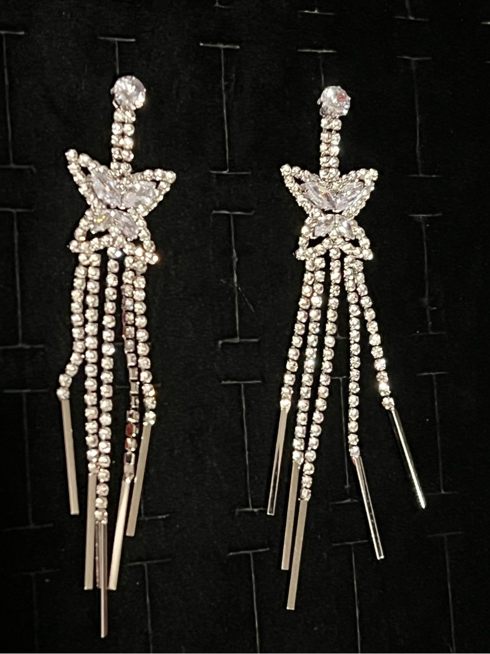 Silver toned CZ Butterfly Dangle Earrings - Sparkling Drop Design